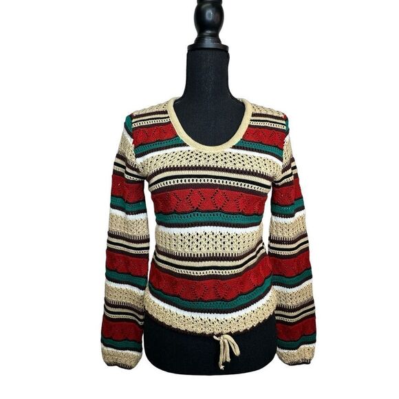 THE RIGHT TIME Multi Colored Striped Earth Tones  Scoop Neck Sweater Size Medium - Picture 1 of 12